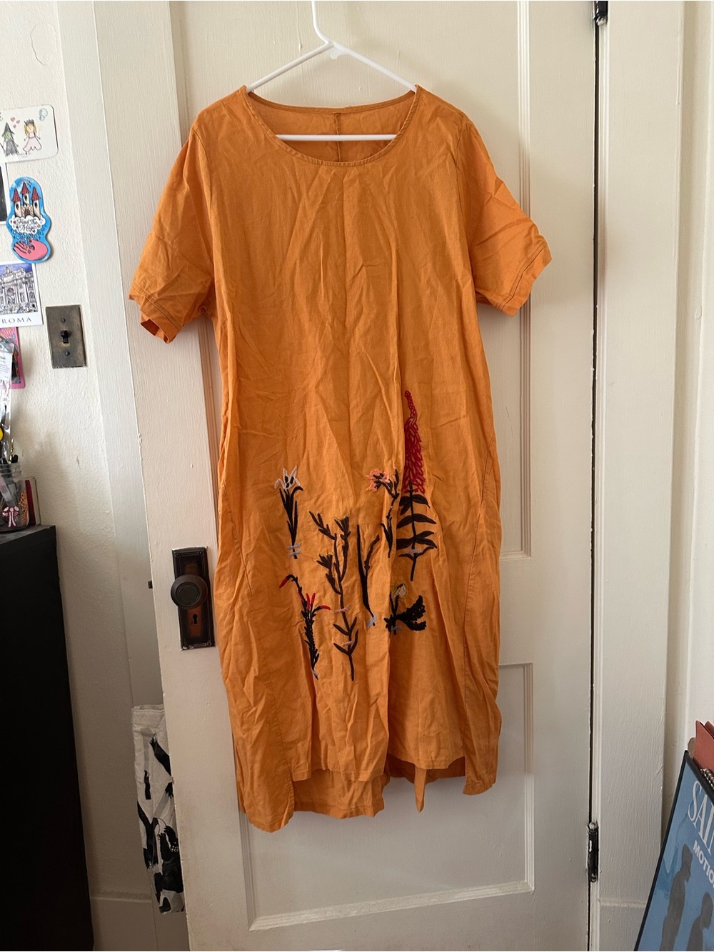 Embroidered Orange Midi Shift Dress